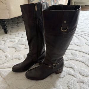 Bandolino Dark Brown Leather Knee-High Riding Boots